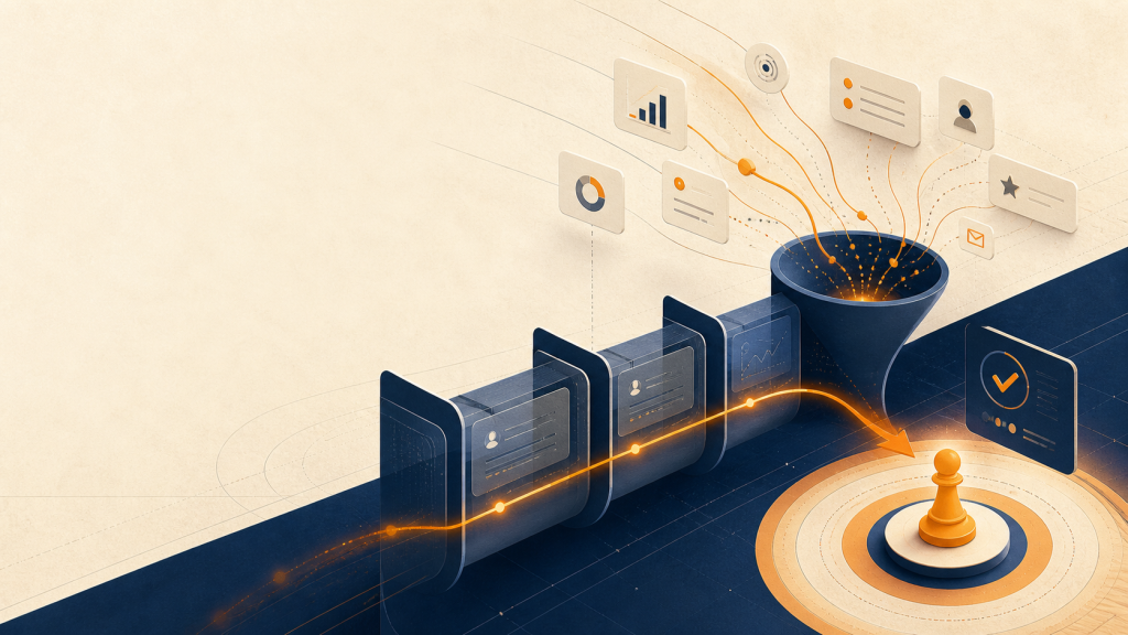 Ilustração editorial sobre CRM com IA e próxima ação comercial