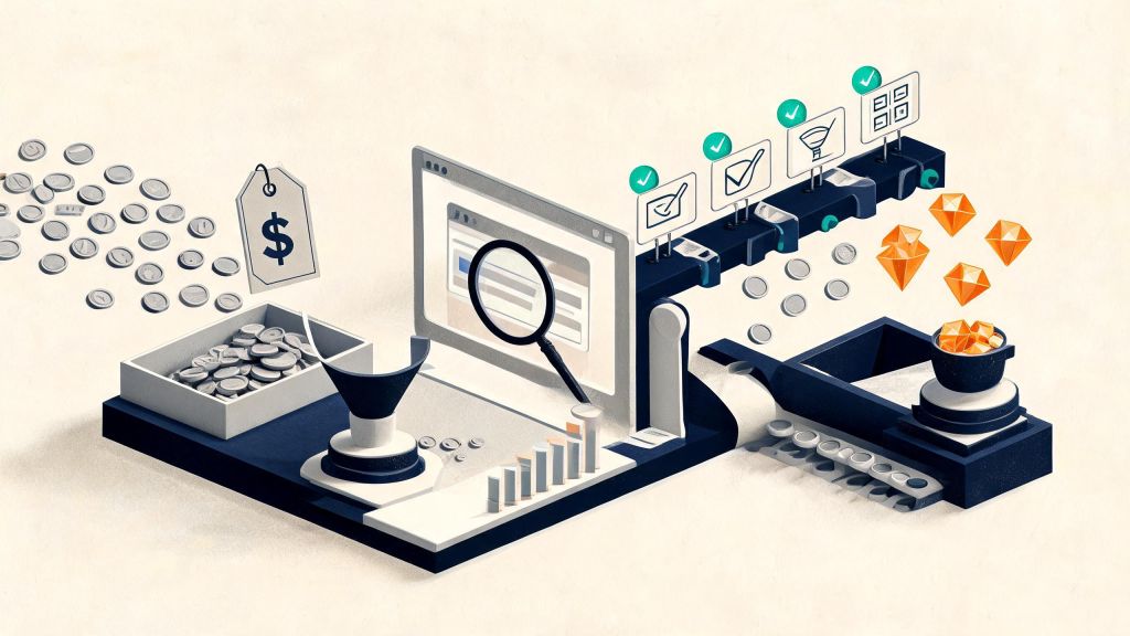 Esteira compara leads de baixo custo com oportunidades qualificadas por landing page, consentimento, CRM e receita