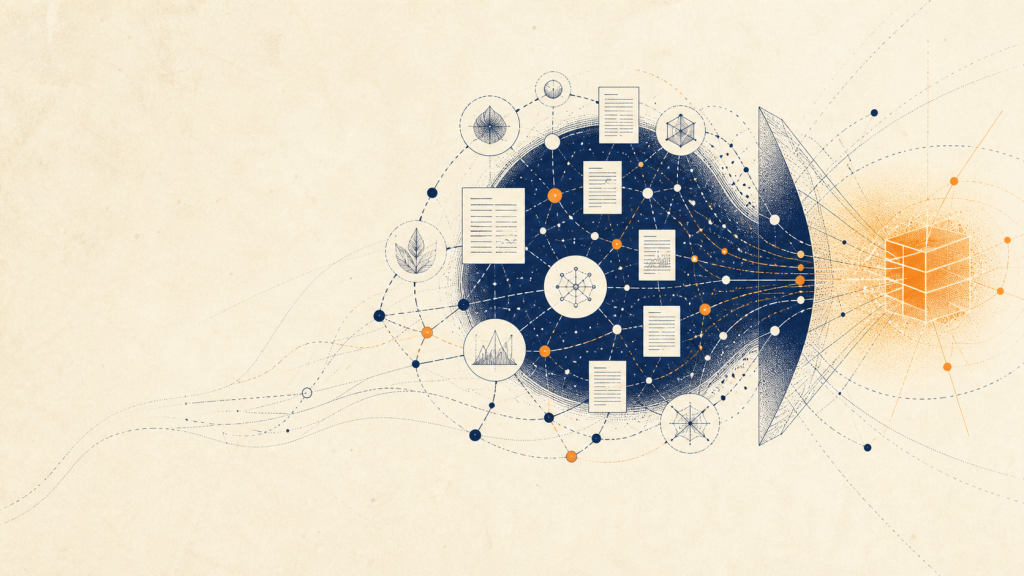 Ilustração editorial sobre SEO, GEO e respostas de IA